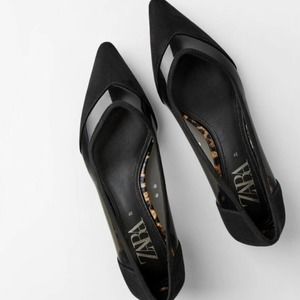ZARA Contrasting Clear Vinyl Pointed Black Flats